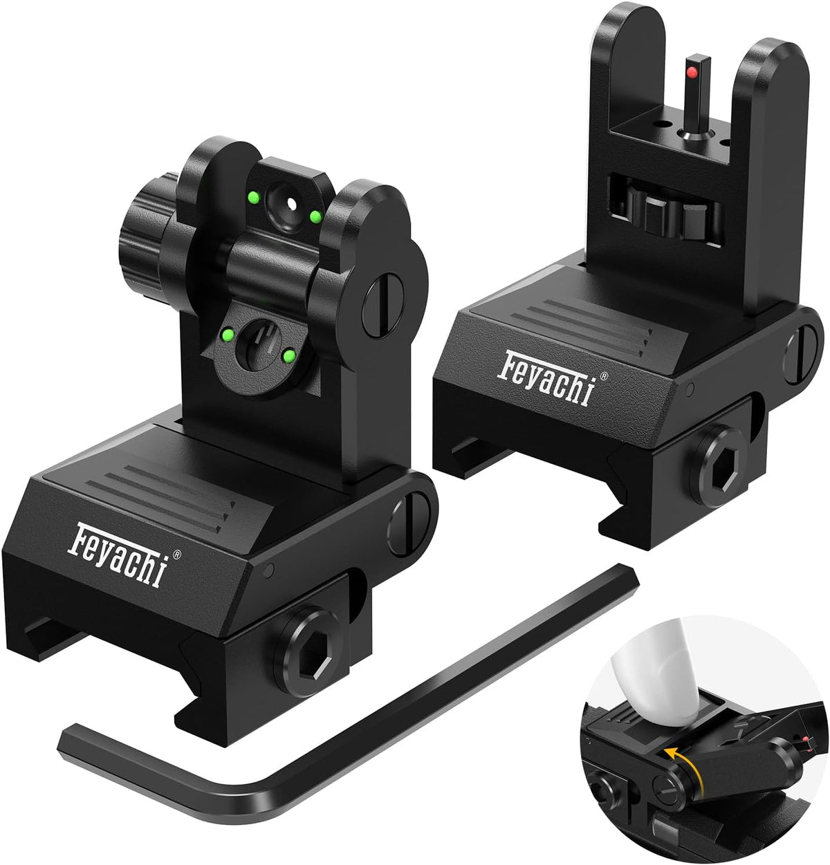 Feyachi S17-AFlip Up Sights Fiber Optics Iron Sight with Green Red Sight Front and Rear Backup Rifle Sight for Picatinny Rail feyachi Default Title Default Title-
