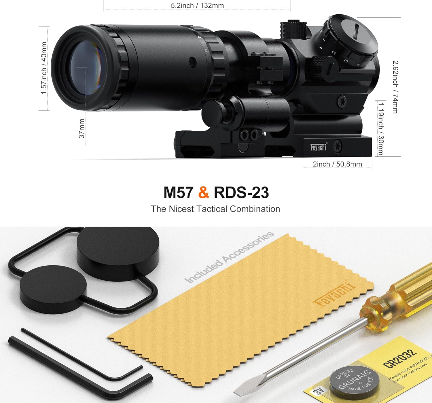 Feyachi M57 1.5X - 5X Magnifier Combo Kit with RS-23 Red Dot Sight, 1 x 22mm Red Dot Scope & Magnifier Built-in Flip Mount Combo feyachi Default Title Default Title-