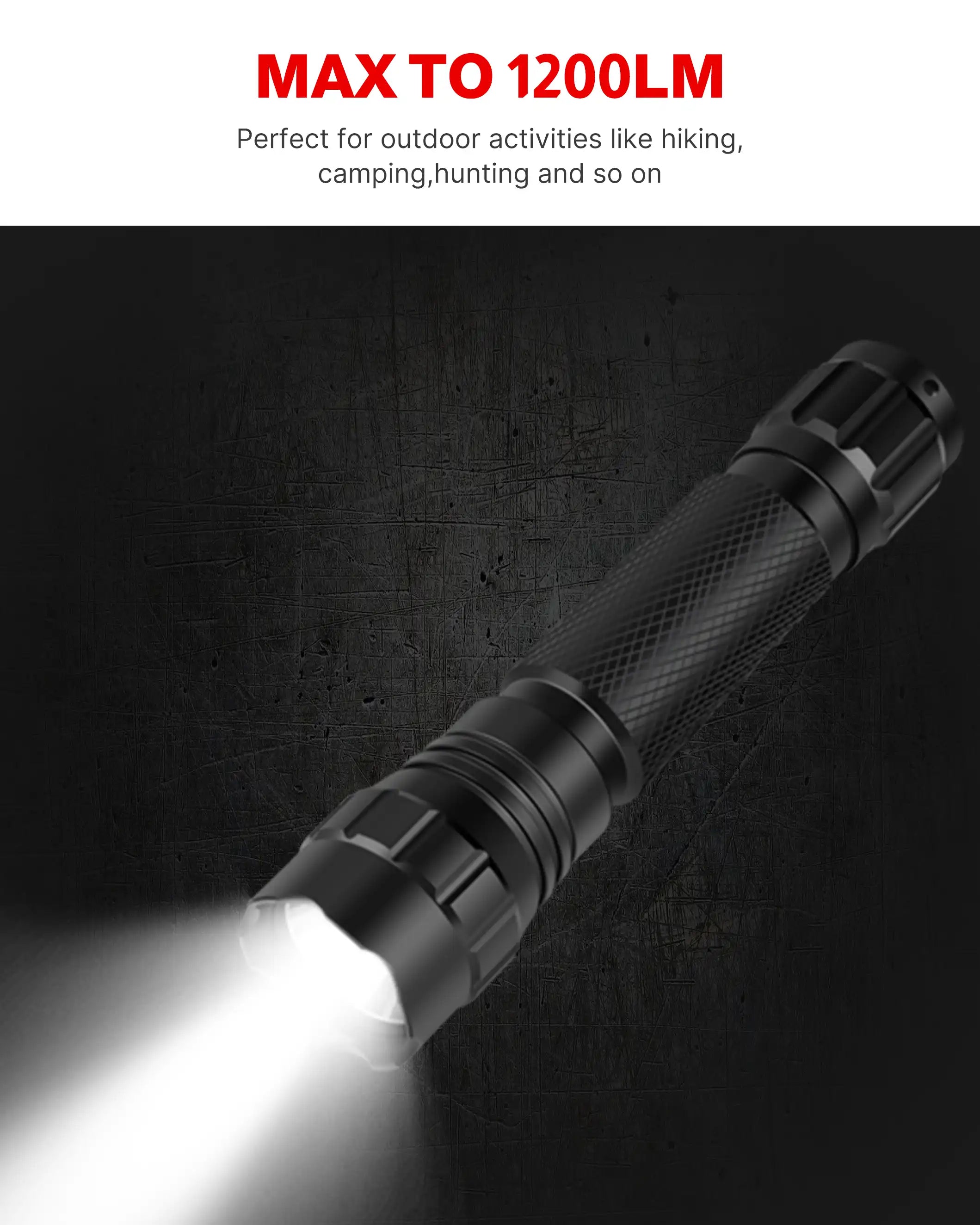 Feyachi FL14-MB Tactical Flashlight 1200 Lumen Matte Black LED Light with Flashlight Mount and Pressure Switch Included